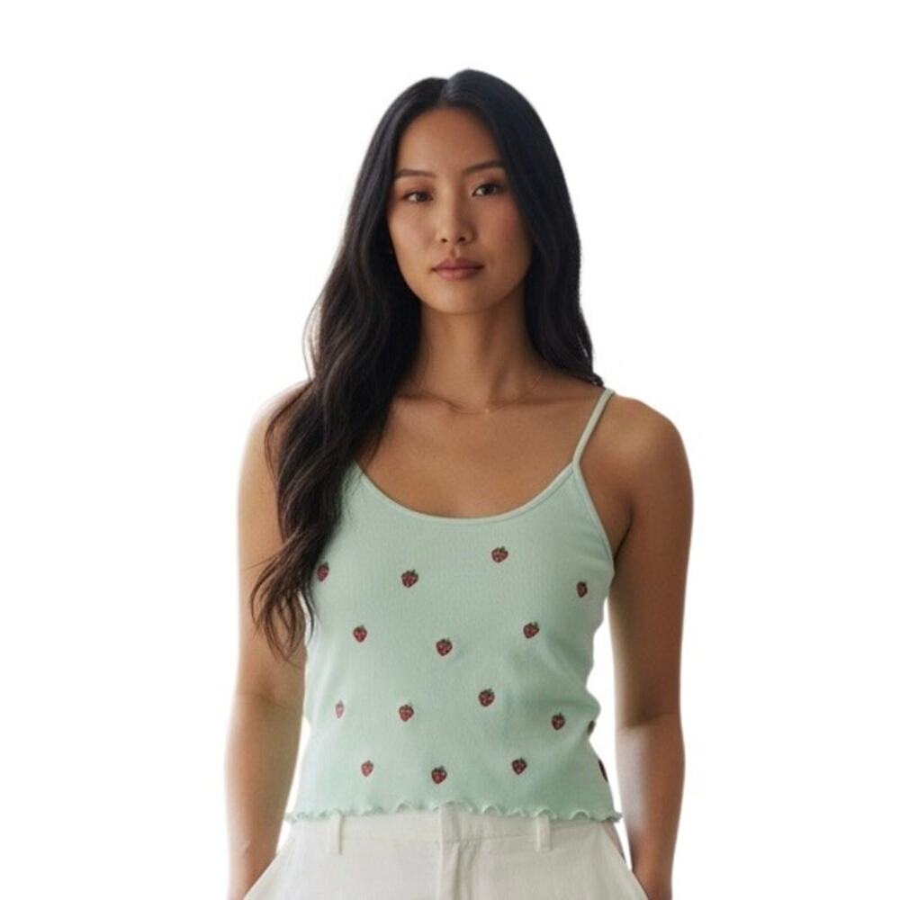 FORNIA women’s strawberry embroidered sleeveless cropped tank top L/XL